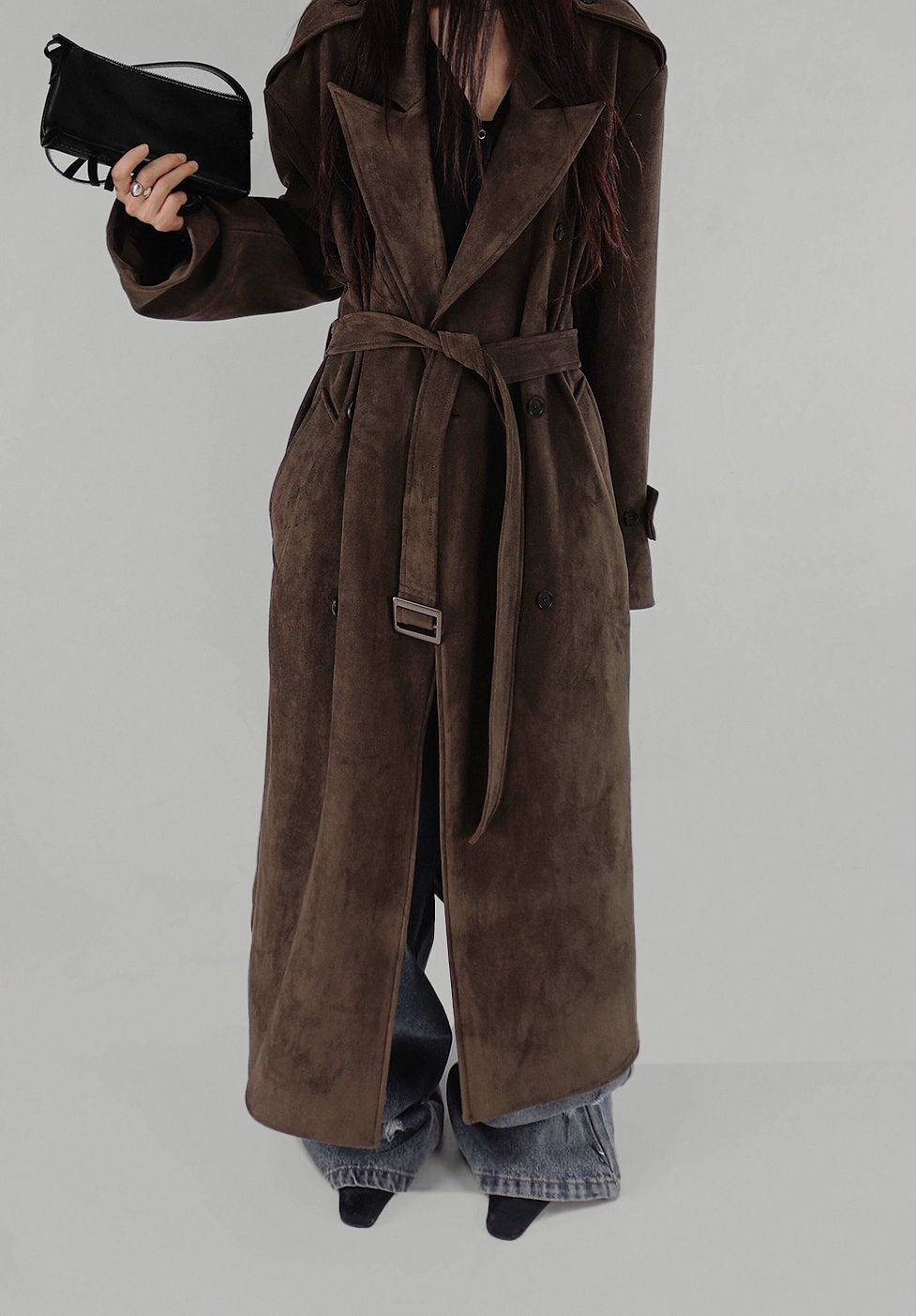 SUEDE DOUBLE TRENCH BELT LONG COAT 스웨이드 더블 트렌치 벨트 롱코트 (2COLORS) 상세 이미지 5