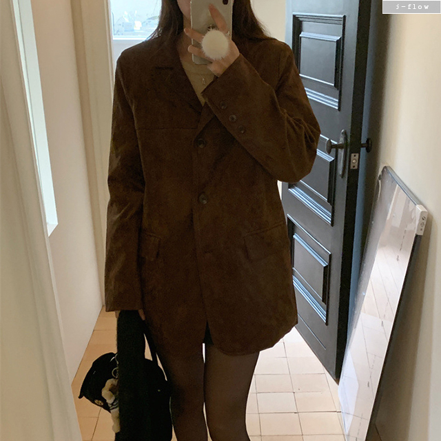 쿠나 스웨이드 오버핏 카라넥 하프 자켓 2col 가을 봄 롱 박시 루즈핏 제이플로우 이미지 8