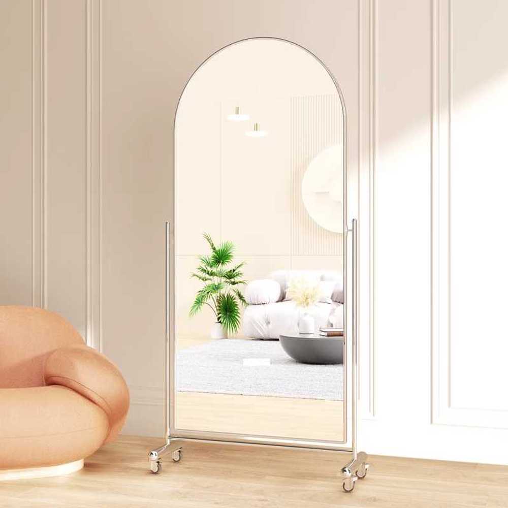 실버 프레임 전신 거울 미드센츄리 스테인레스 스탠드 60cm 아치형 - 상품 이미지