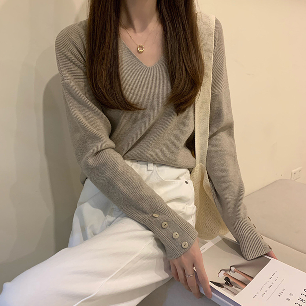 풀오버 V넥 가을 긴팔스웨터 - 상품 이미지