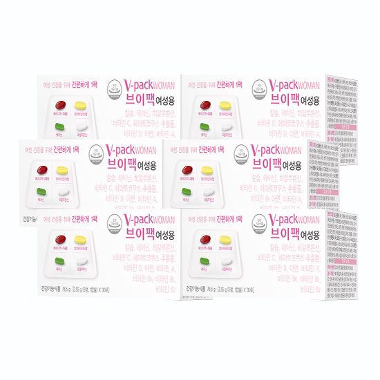 안국약품 브이팩 여성용 올인원 멀티팩 종합비타민 히알루론산 30포, 6개 - 상품 이미지