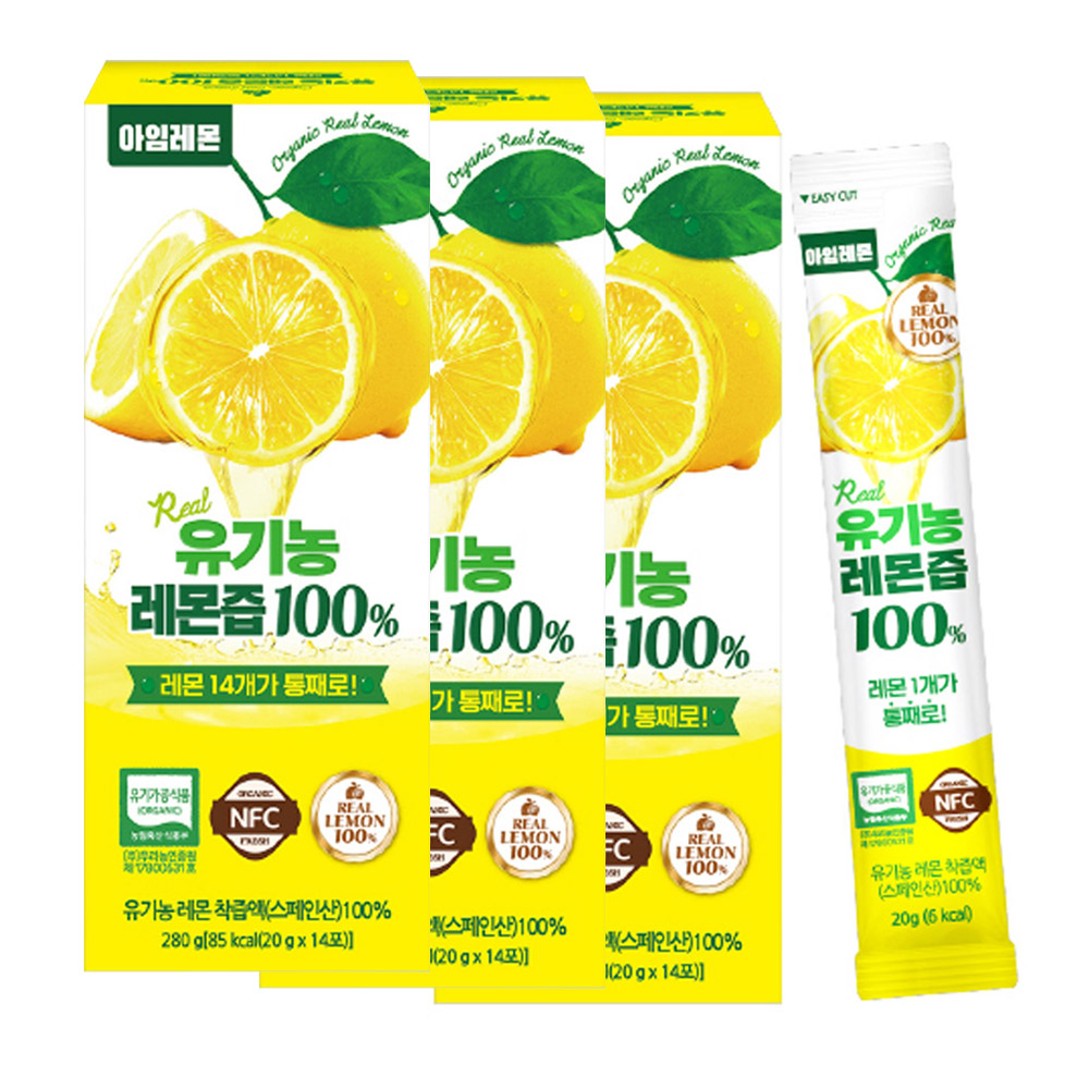 아임레몬 유기농 레몬즙 100% 레몬수 레몬 스틱 농축액 하이볼 14포, 3개 - 메인 이미지
