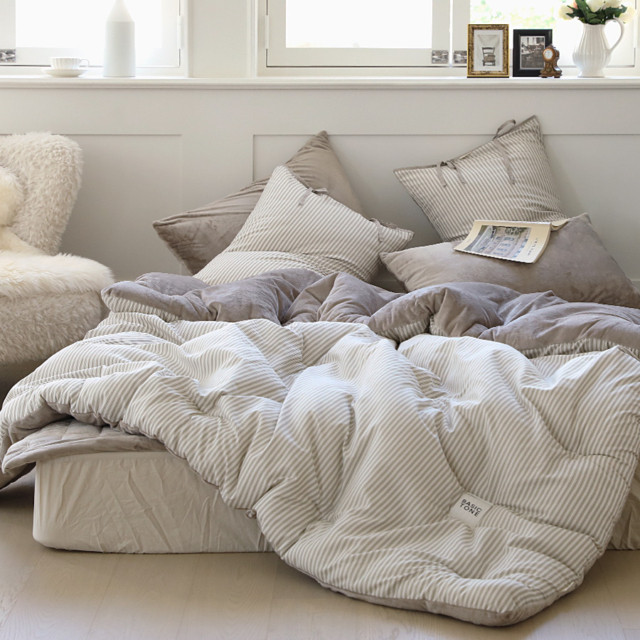 극세사이불 겨울 차렵이불 이음선없는 광폭 옥수수솜 시티팝 스트라이프 4색상 단품 SS