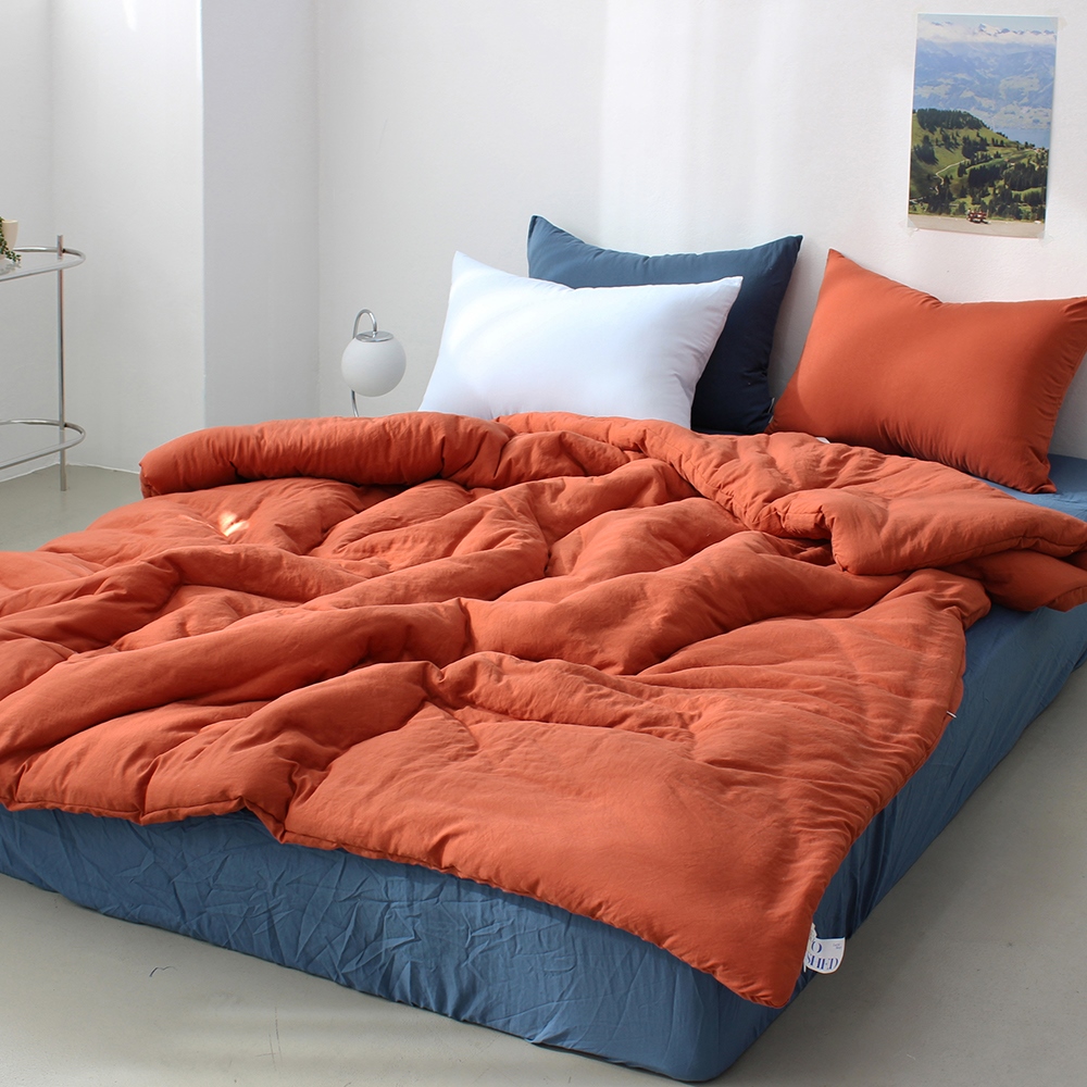 부드러운 아멜리 워싱 사계절 옥수수솜 무봉제 차렵이불 번트 브릭, SS(슈퍼싱글)