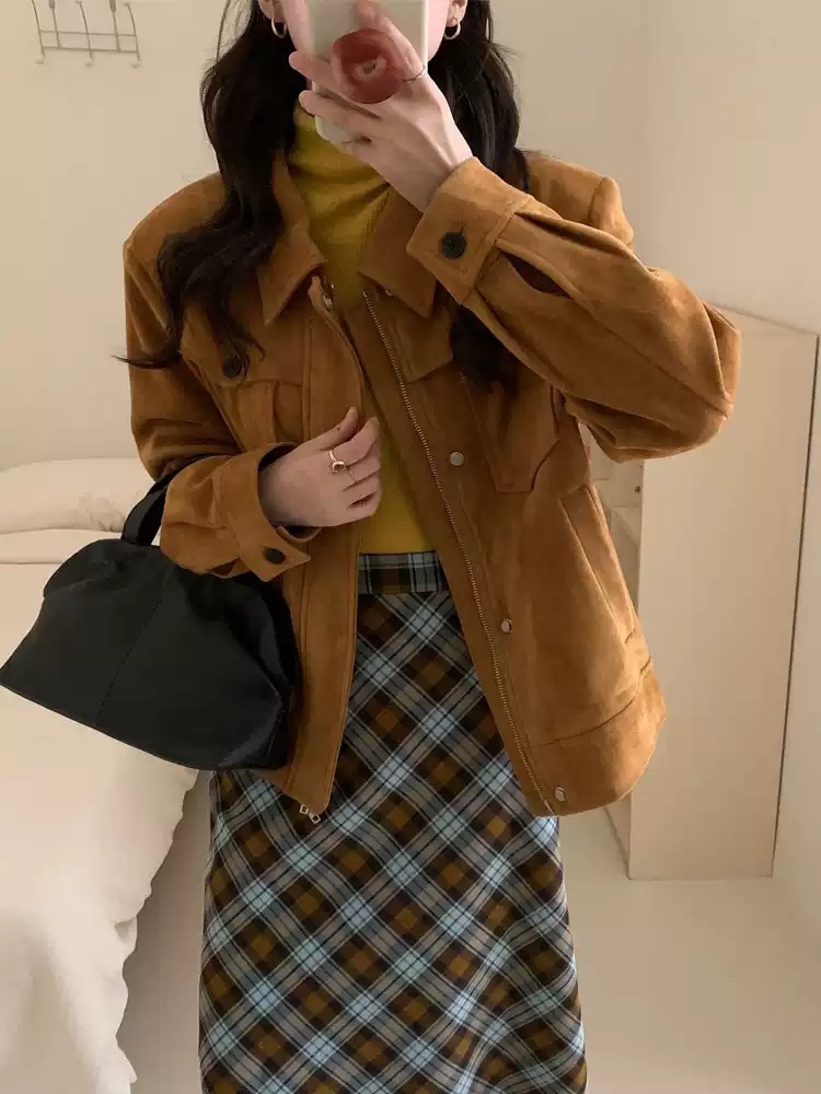 이시영 자켓 숏 인스타그램 스웨이드 간절기 의상 옷 패션 - 상세 이미지 2