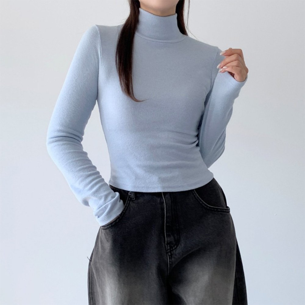옷자락 여자 터틀넥 목티 타이트 무지 기본티 이너티 폴라티셔츠 - 상세 이미지 4