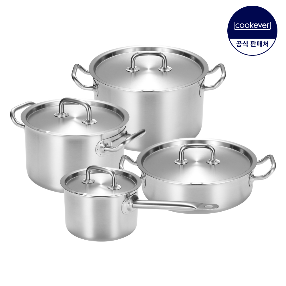 쿡에버 프로 프리미엄 인덕션 통5중 스텐 냄비 4종 세트 (편16+양20+24+전24)