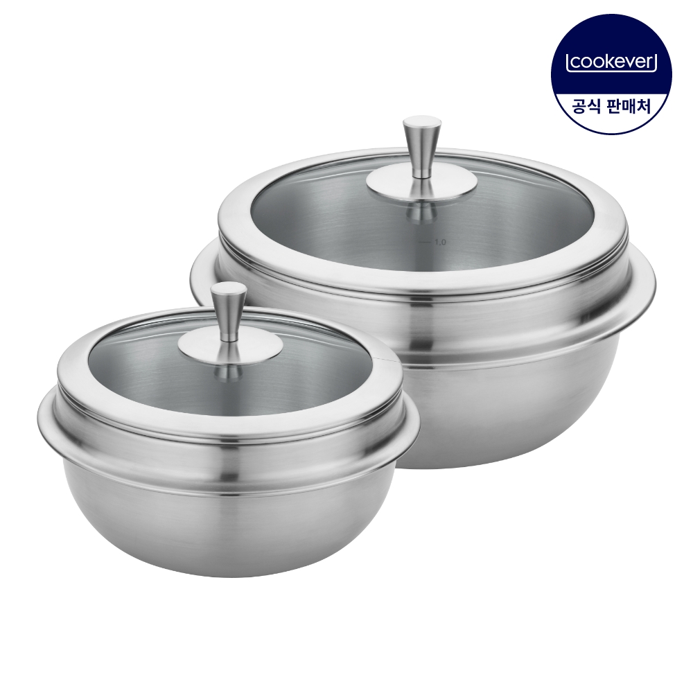 쿡에버 누보 인덕션 통3중 스텐 뚝배기 2종 세트 (G16+G18)