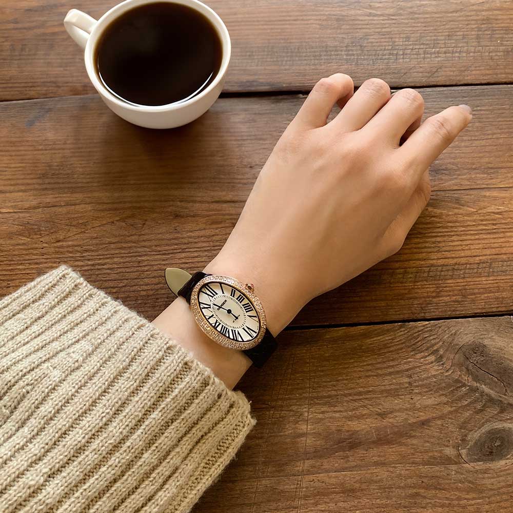 [4차 재입고] 가이거 여성 가죽 타원형 손목 시계 명품 자개 GE1207