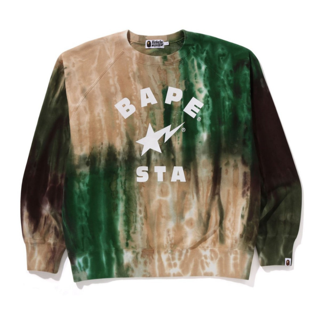 베이프 긴팔티 ICE DYE BAPE STA COLLEGE RELAXED FIT CREWNECK 1K70-113-004 - 상품 이미지