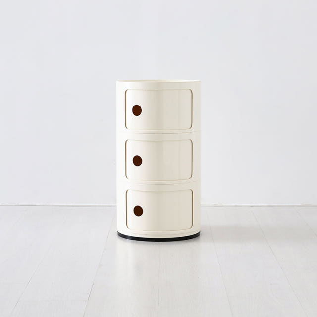 빙그리 원형 슬라이딩 수납장 3단 320mmx580mm, 3단, 크림
