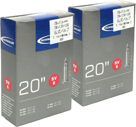 [해외]SCHWALBE(슈발베) 20X1.10/1.50 20X11/8(406)용튜브 프랑스식 40밸브 6SV 2 개세트