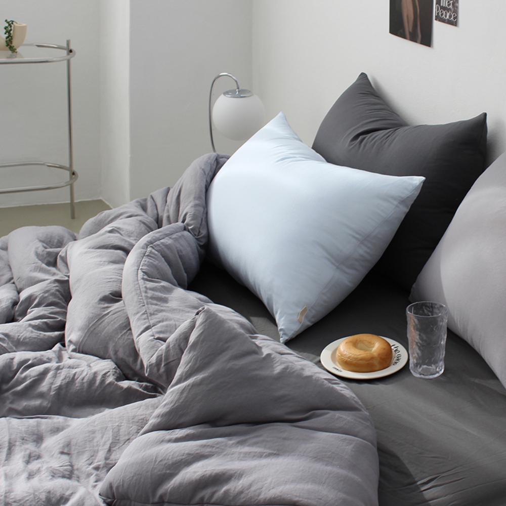 부드러운 아멜리 워싱 사계절 옥수수솜 무봉제 차렵이불 느와르 차콜, SS(슈퍼싱글)