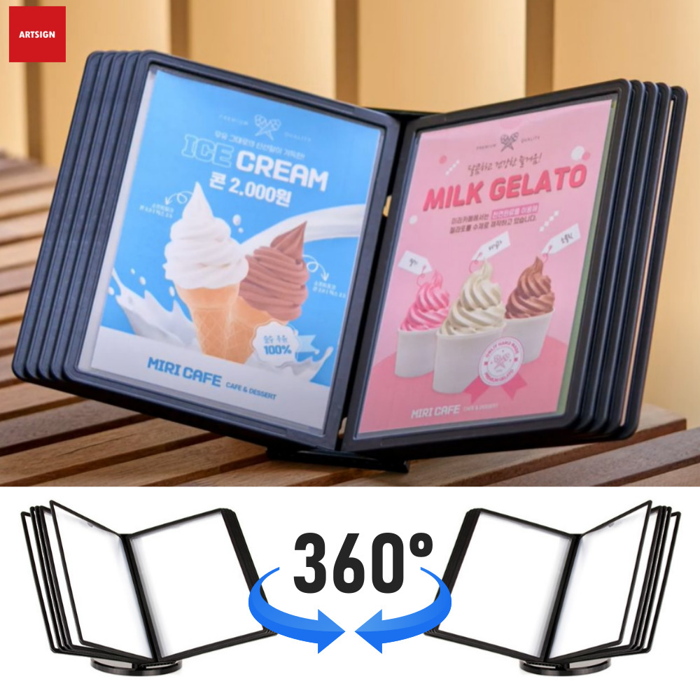 360도 회전형 데스크 메뉴북 A4 카페 레스토랑 테이블 스탠드 메뉴 안내 책 케이스 - 상품 이미지