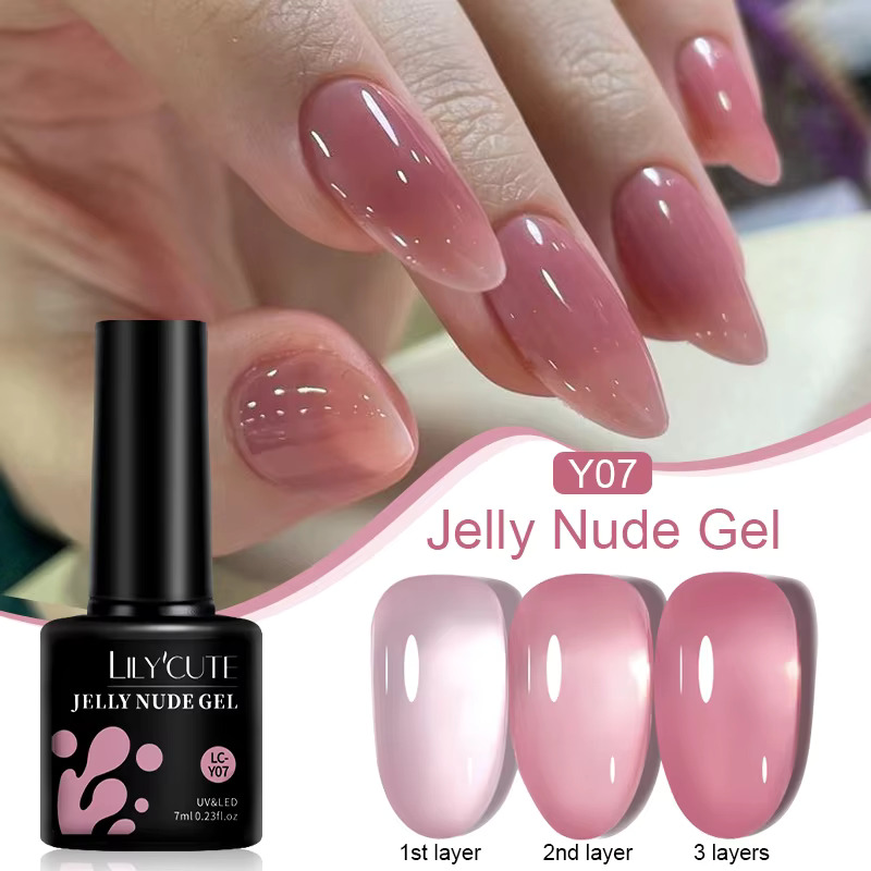 LILYCUTE 반영구 젤리 누드 젤 네일 광택제 푸딩 반투명 컬러 UV 아트 흡수 바니시 7ML : 마마컴