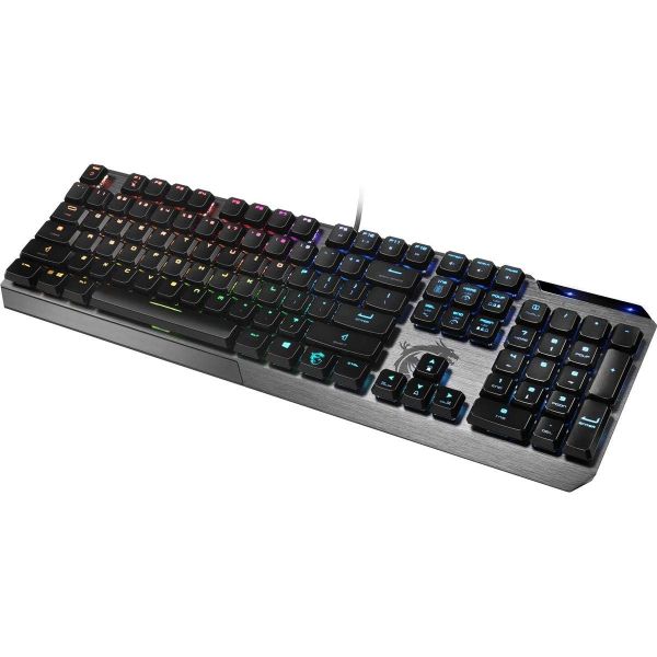 MSI Virge GK50 로우 프로파일 RGB 기계식 게이밍 키보드, 카일 화이트 스위치, 브러시드 알루미늄 디자인, 인체공학적 키캡 미스틱 라이트... 