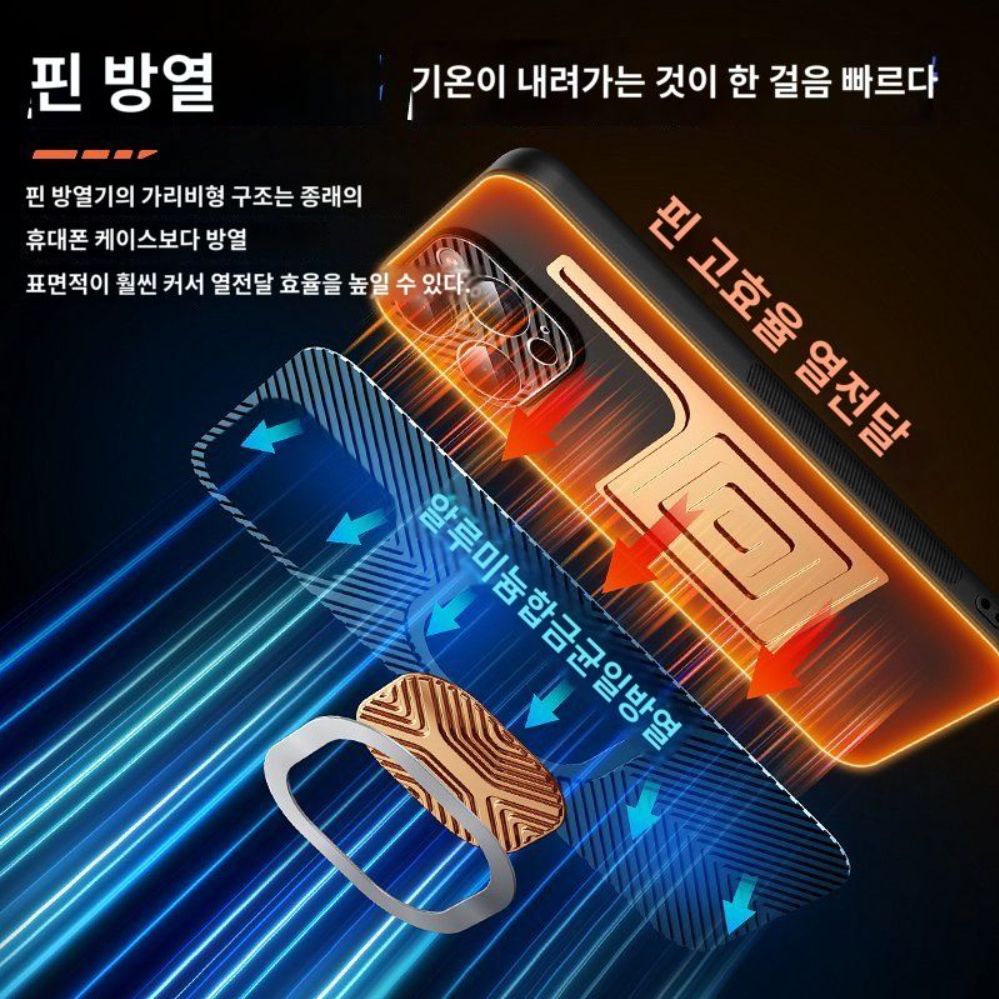 아이폰16 프로 맥스 방열 케이스 냉각 알루미늄 쿨팬 커버 아이폰 16 검정 + 방열판(핀 설계) - 상세 이미지 3