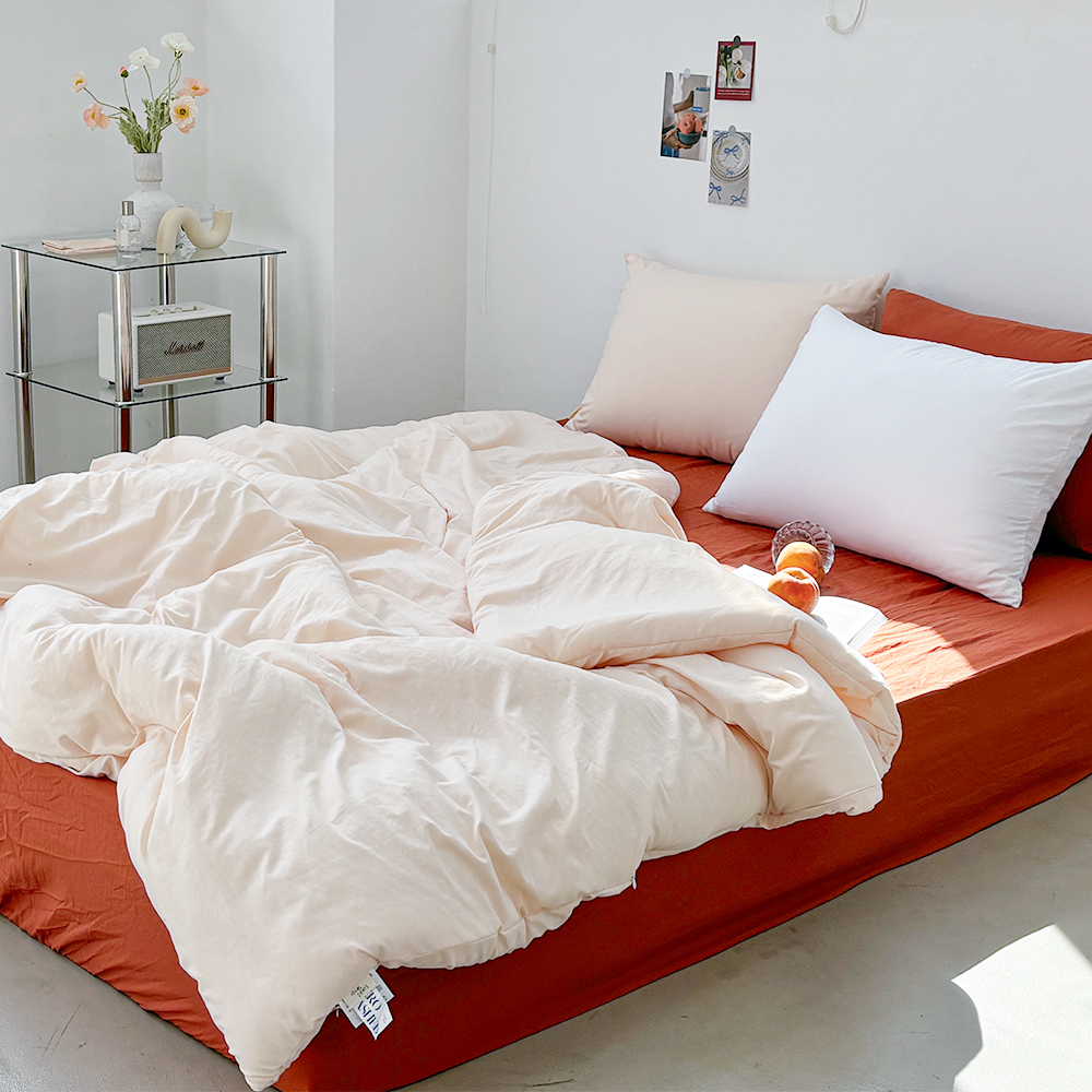 부드러운 아멜리 워싱 사계절 옥수수솜 무봉제 차렵이불 줄리엣 피치, Q(퀸)