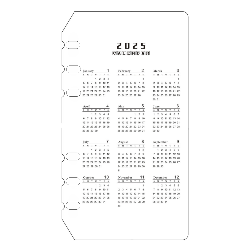 2025년 캘린더 분할판 6공 다이어리 바인더 반투명 - 메인 이미지