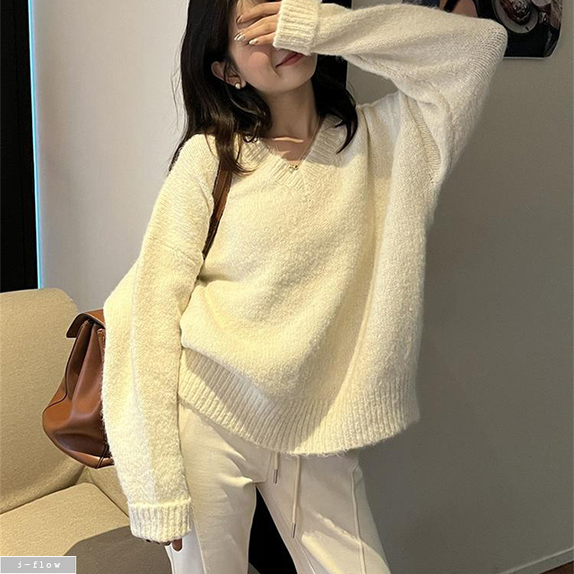 티카 브이넥 모헤어 오버핏 하프 울 니트 6col 가을 겨울 루즈핏 도톰 제이플로우 이미지 6