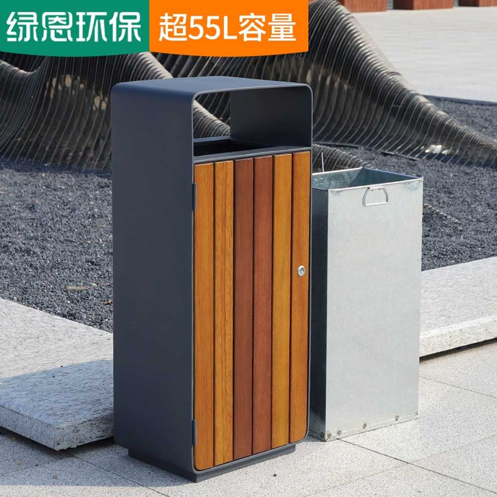 야외 휴지통 광장 수목원 빌라 카페 재활용 사각 나무 질감 - 상세 이미지 3