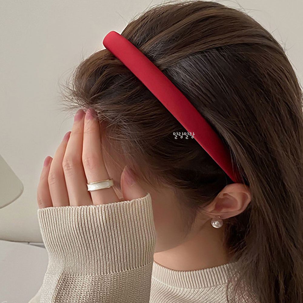 심플 레드 가벼운 볼륨머리띠 도톰한 빨강 무지 헤어밴드 - 상세 이미지 3