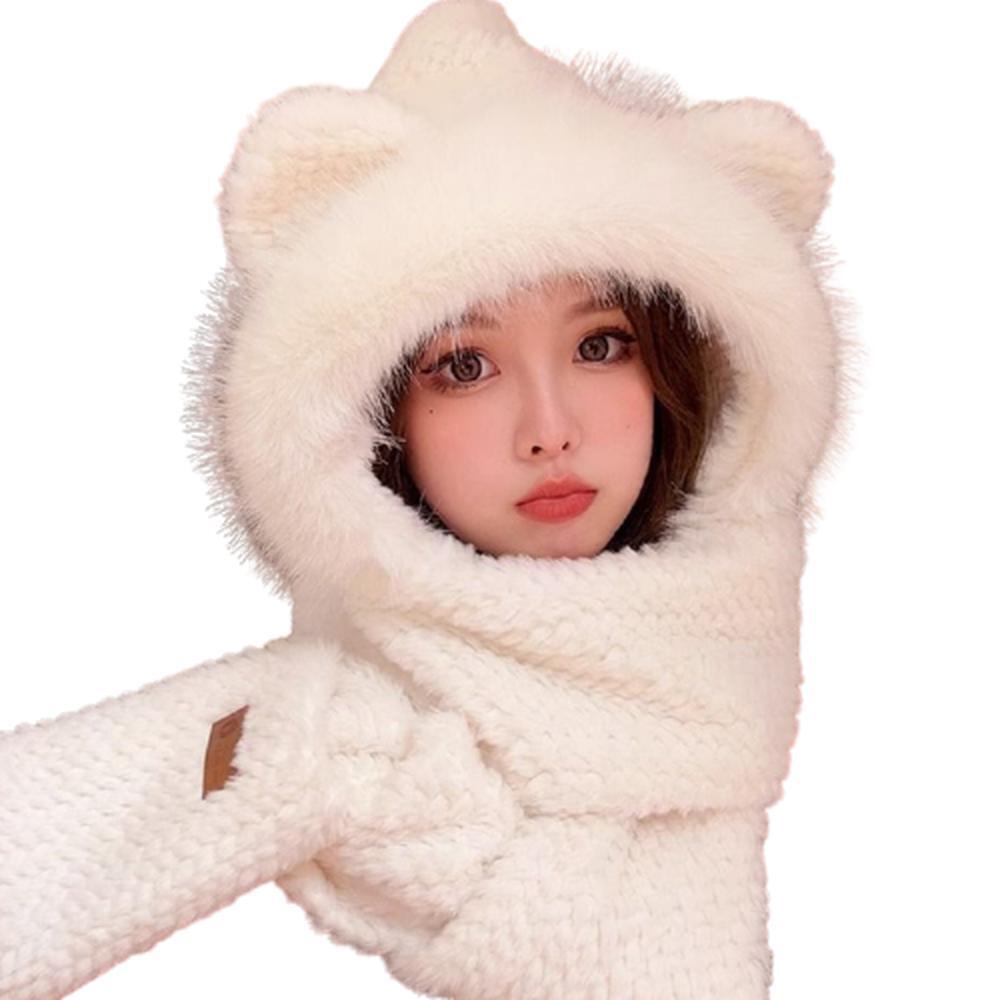 곰돌이 후드 목도리 머리에 쓰는 머플러