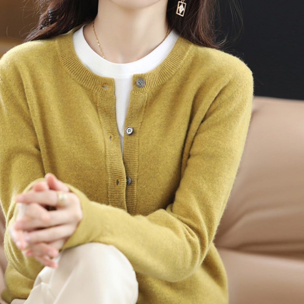 여성 카디건 도톰 머스타드 베이직 간절기 가디건 라운드 봄 카디건 - 상품 이미지