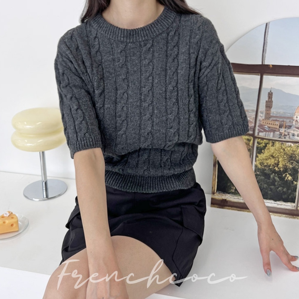 프렌치코코 꽈배기 반팔니트 간절기 상의 가을니트 (국내생산)