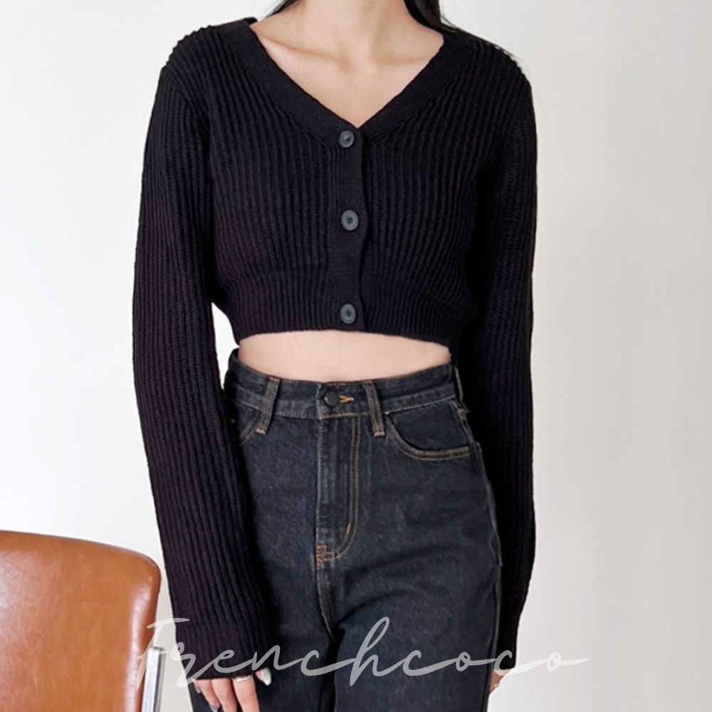 프렌치코코 가을 하찌 브이넥 크롭 가디건 여리핏 4color (국내생산) - 상품 이미지