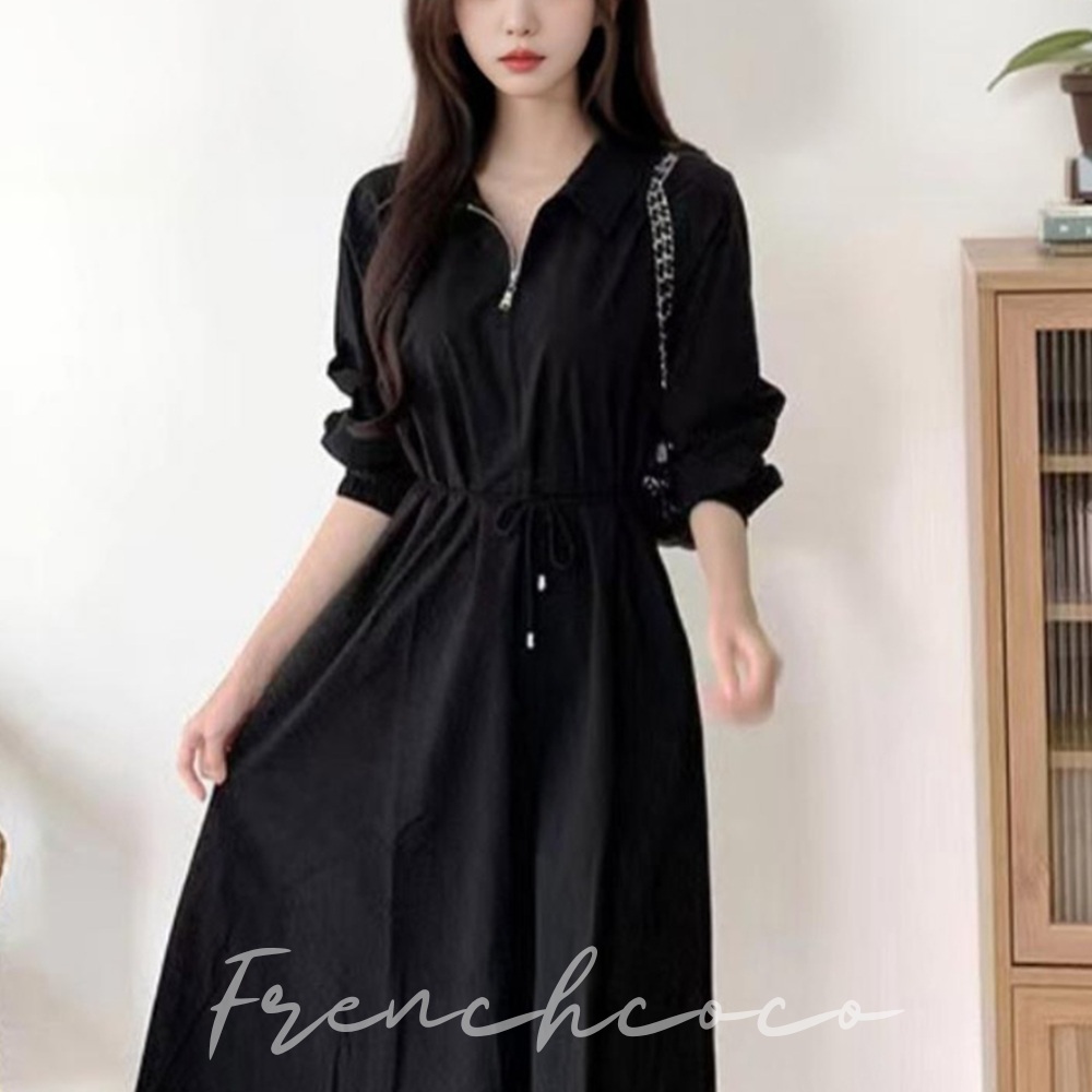 프렌치코코 하객원피스 지퍼 카라 롱원피스 오피스룩