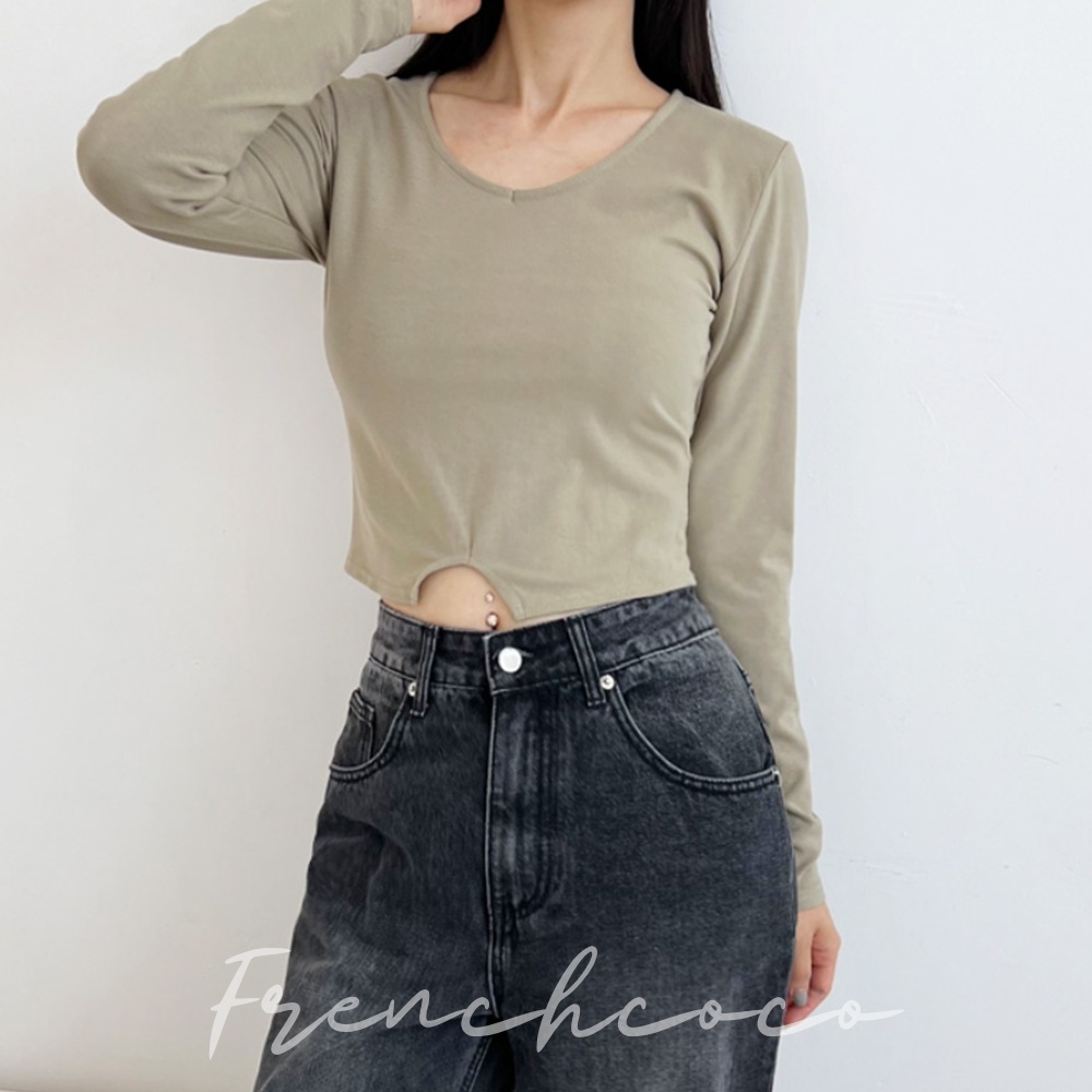 프렌치코코 라운드넥 긴팔 티셔츠 비스코스 쫀쫀 말라보이는 핏 - 상품 이미지