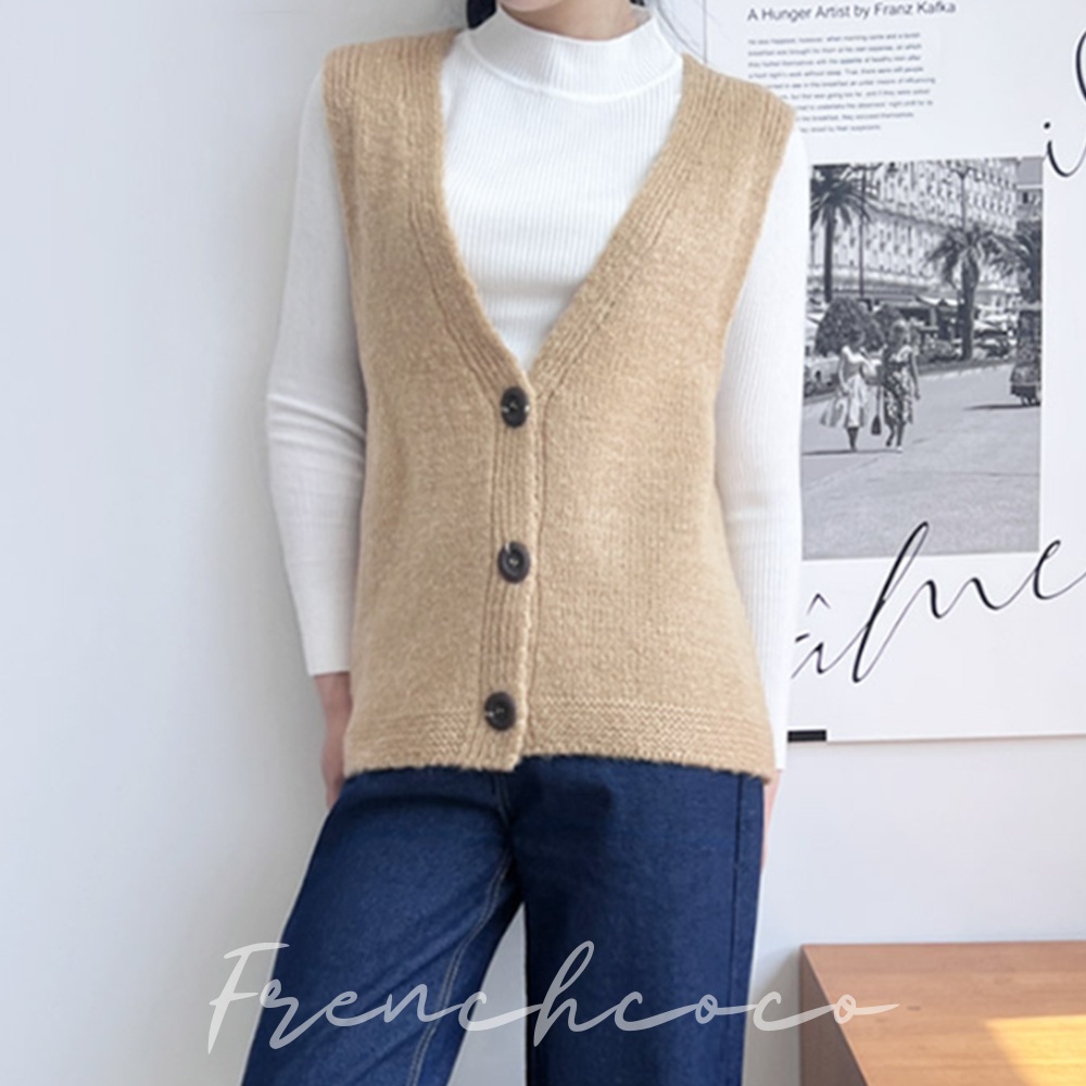 프렌치코코 단추 조끼 가을 분위기 니트베스트 (국내생산)