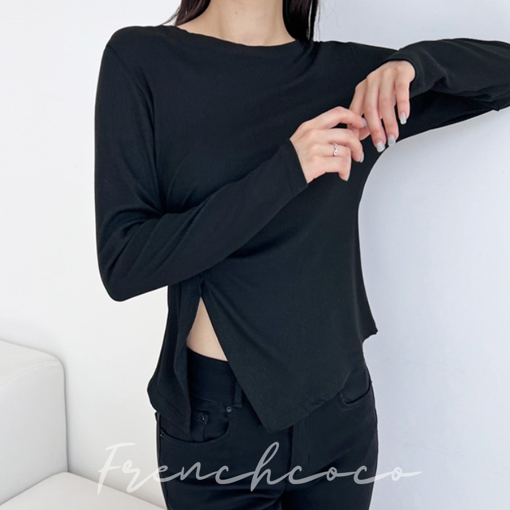 프렌치코코 트임 셔링 티셔츠 긴팔 가을 언발 골지 - 상품 이미지