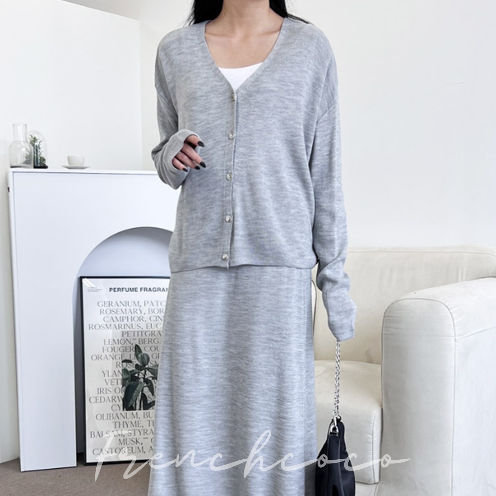 프렌치코코 간절기 니트 상하의 세트 롱니트스커트 (국내생산)