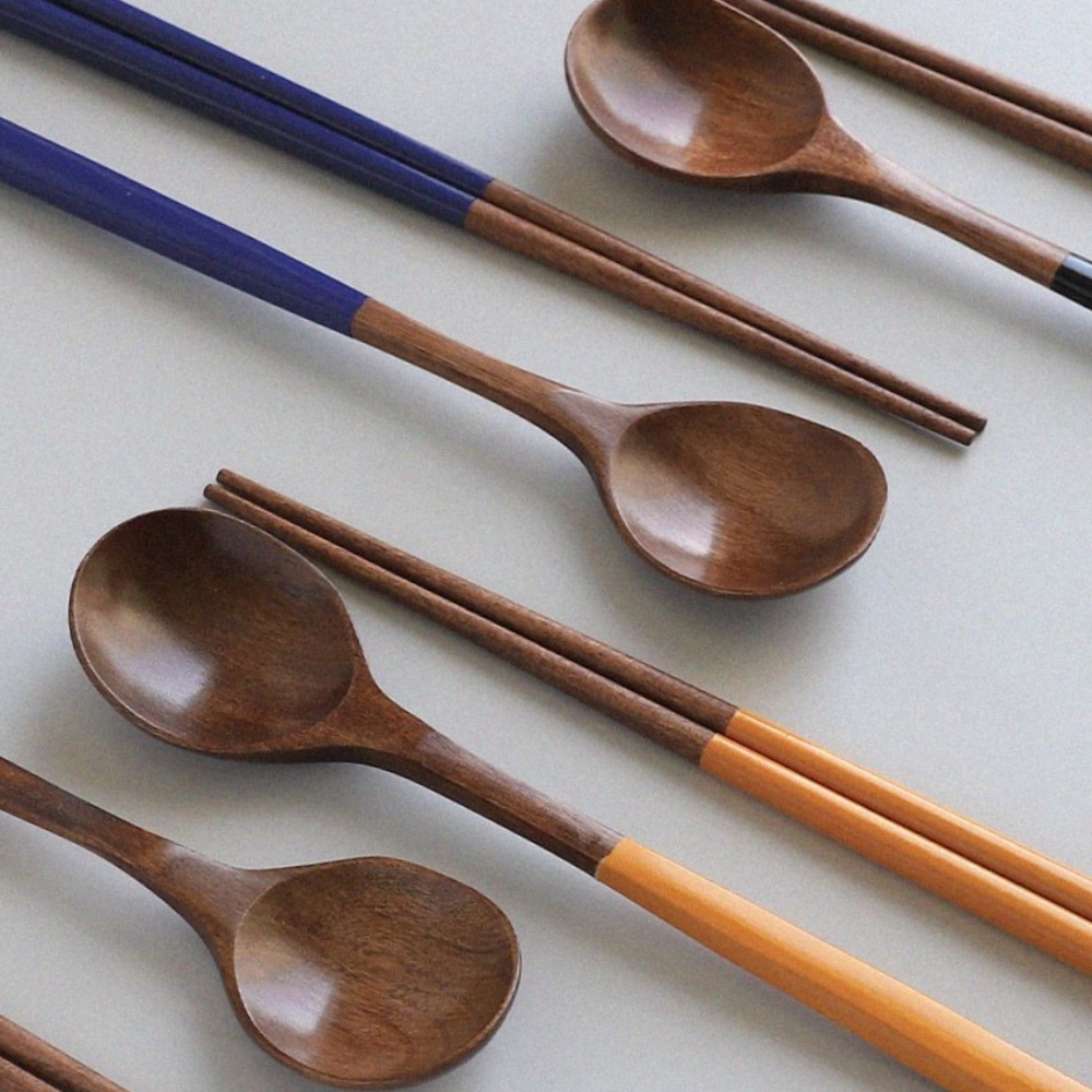 나무 수저 한식 수저 세트 옻칠 숟가락 젓가락 4벌