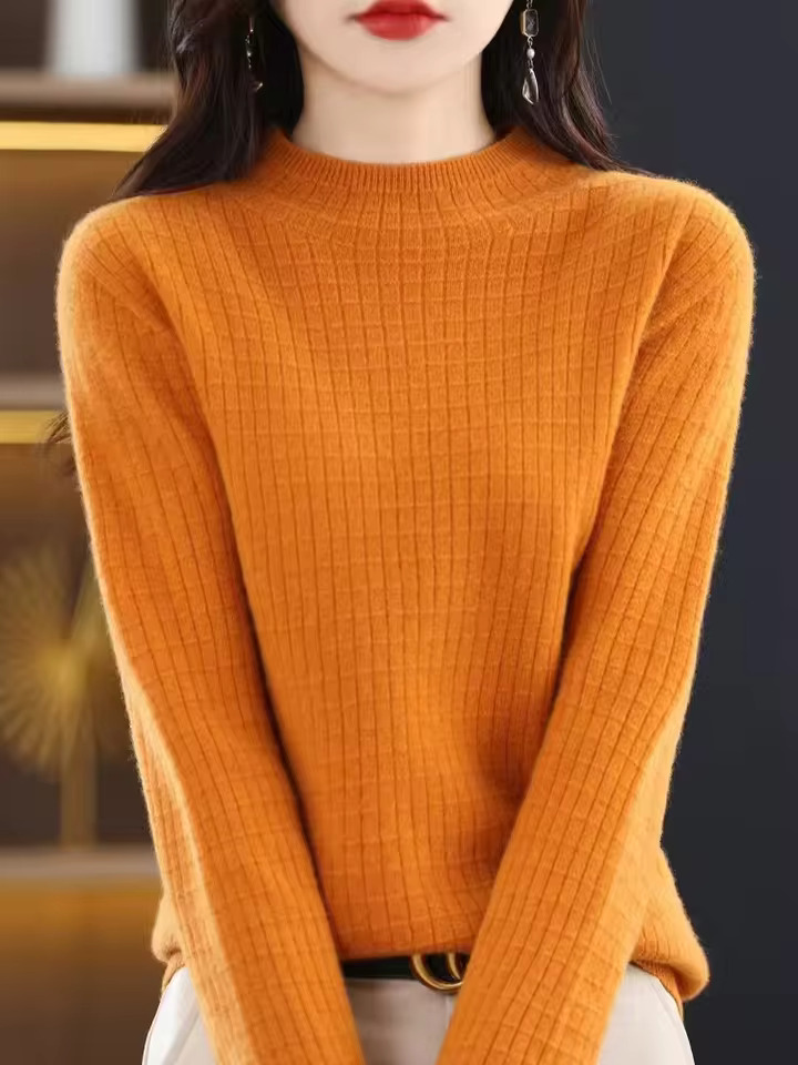 여성용 100% 메리노 울 스웨터 O-넥 와플 풀오버 스퀘어 그리드 긴팔 점퍼 니트웨어 가을 겨울 패션 상의 신상 : 마마컴