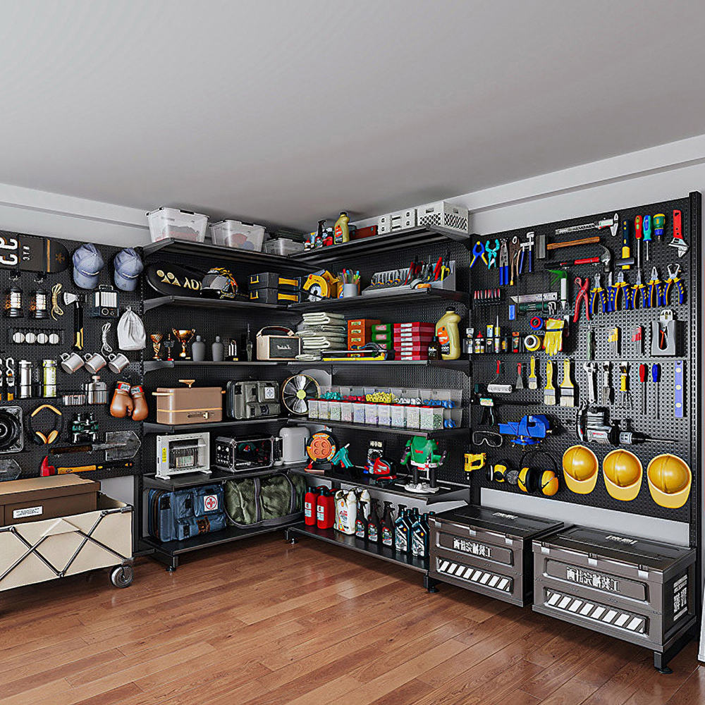 공간녹백 스탠드 타공 판 보드 페그 책상 철제 걸이대 블랙 92cm, 1개