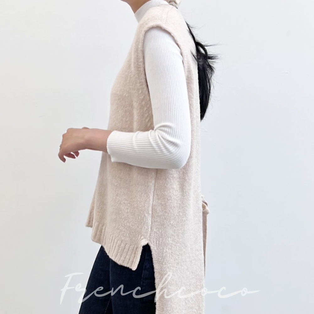 프렌치코코 롱베스트 니트조끼 언발란스 트임 (국내생산)