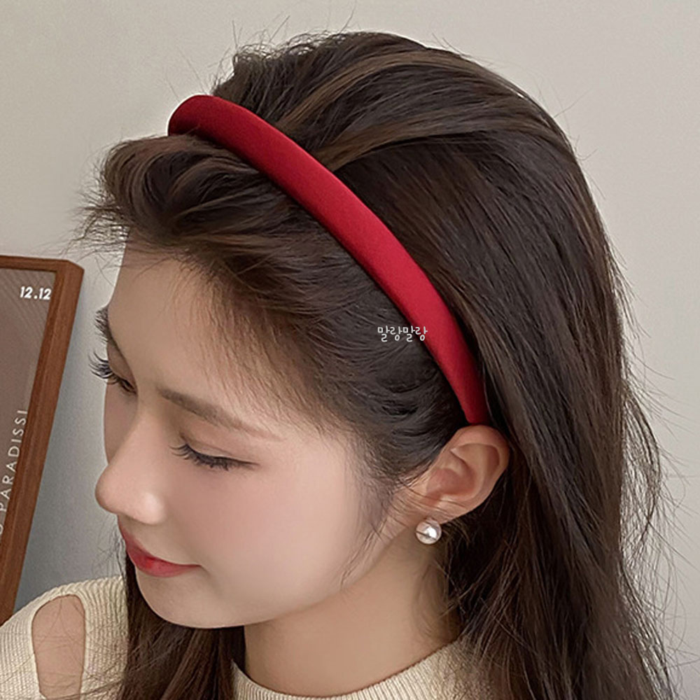 심플 레드 가벼운 볼륨머리띠 도톰한 빨강 무지 헤어밴드 - 상세 이미지 4