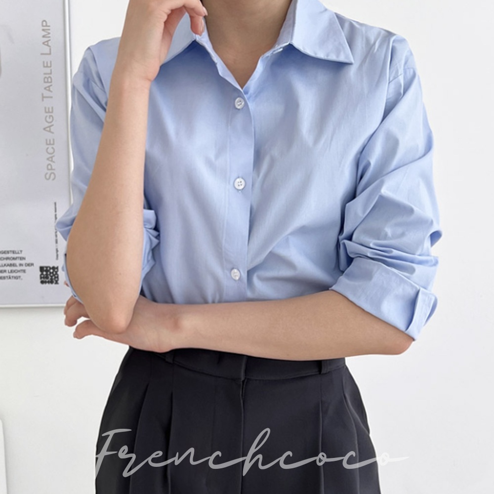 프렌치코코 심플 카라셔츠 남방 오피스룩 깔끔한 긴팔셔츠 - 상품 이미지