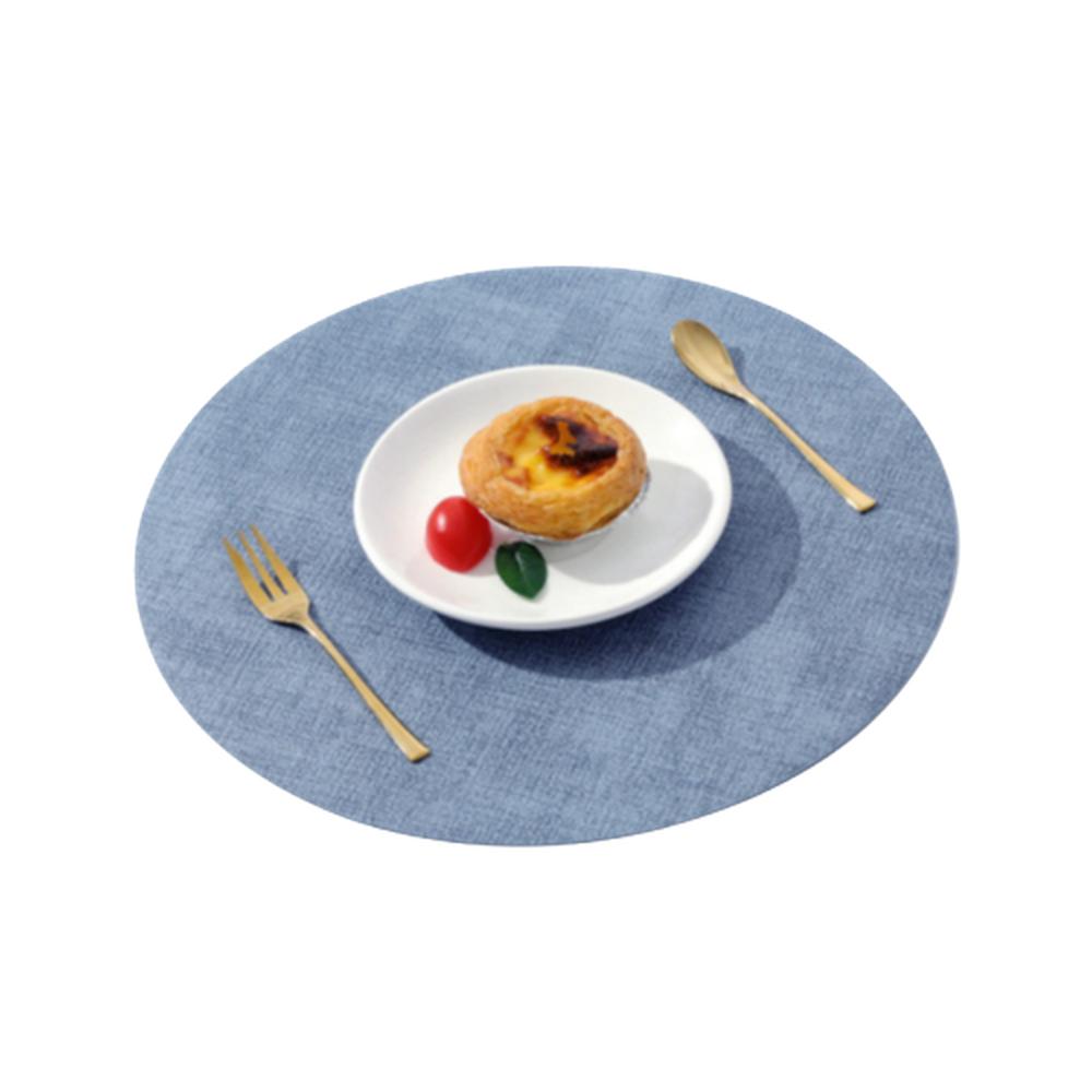 인조 가죽 원형 테이블매트 33cm 물세탁가능 파랑
