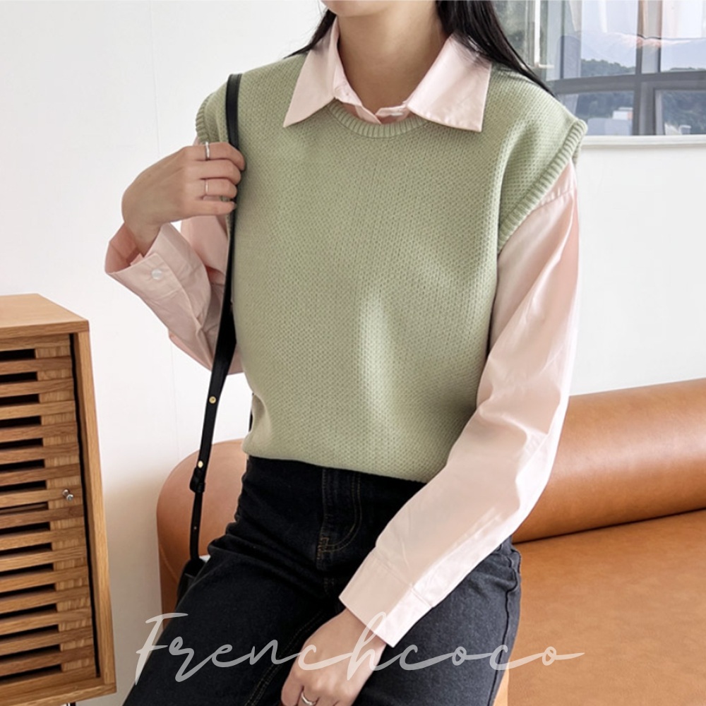 프렌치코코 레이어드 베스트 파스텔 셔츠레이어드 조끼 (국내생산) - 상품 이미지