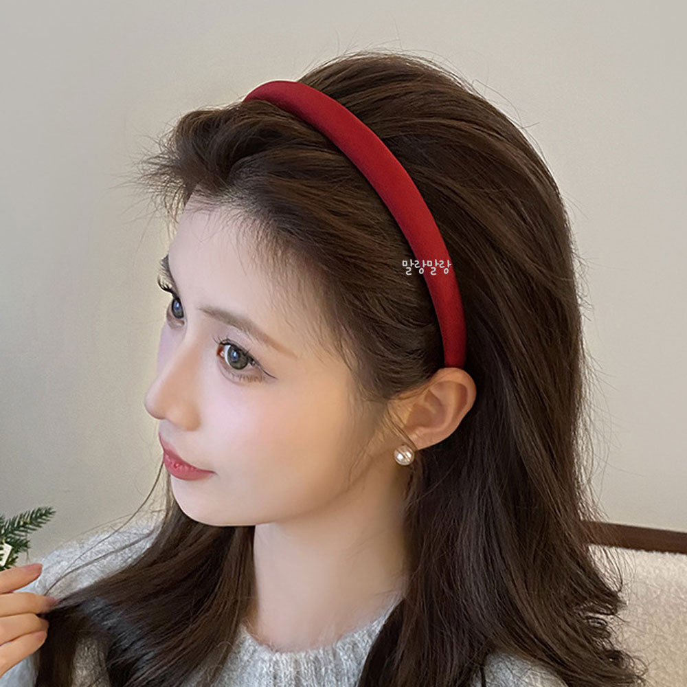 심플 레드 가벼운 볼륨머리띠 도톰한 빨강 무지 헤어밴드 - 상세 이미지 2