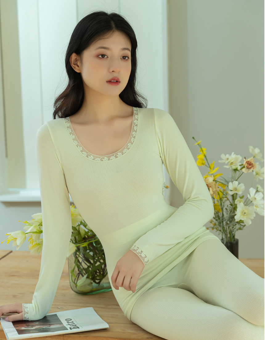 여성 내복 레이온 나일론 얇은 겨울 상의 하의 보온내의 세트 - 상세 이미지 2