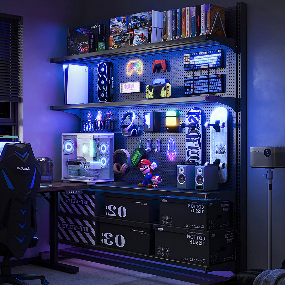 공간녹백 스탠드 타공 판 보드 페그 책상 철제 걸이대 블랙 92cm, 1개