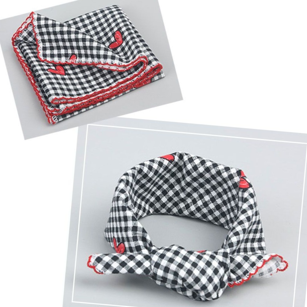 목 손수건 쁘띠 스카프 체크 하트 쁘띠 머플러 순면 사각 스카프 쁘띠