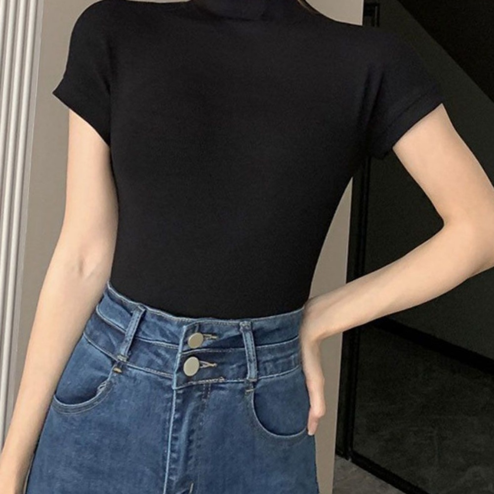 여성 여름 티 무지티셔츠 반팔 반폴라 티셔츠 민소매 민소매 - 상품 이미지