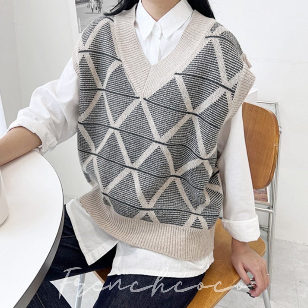 프렌치코코 울니트 조끼 자카드 베스트 (국내생산)