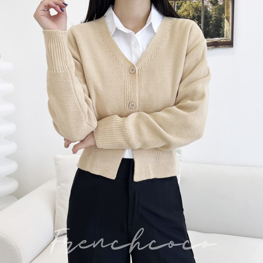 프렌치코코 브이넥 겨울 가디건 날씬해보이는 신축성 (국내생산) - 상품 이미지